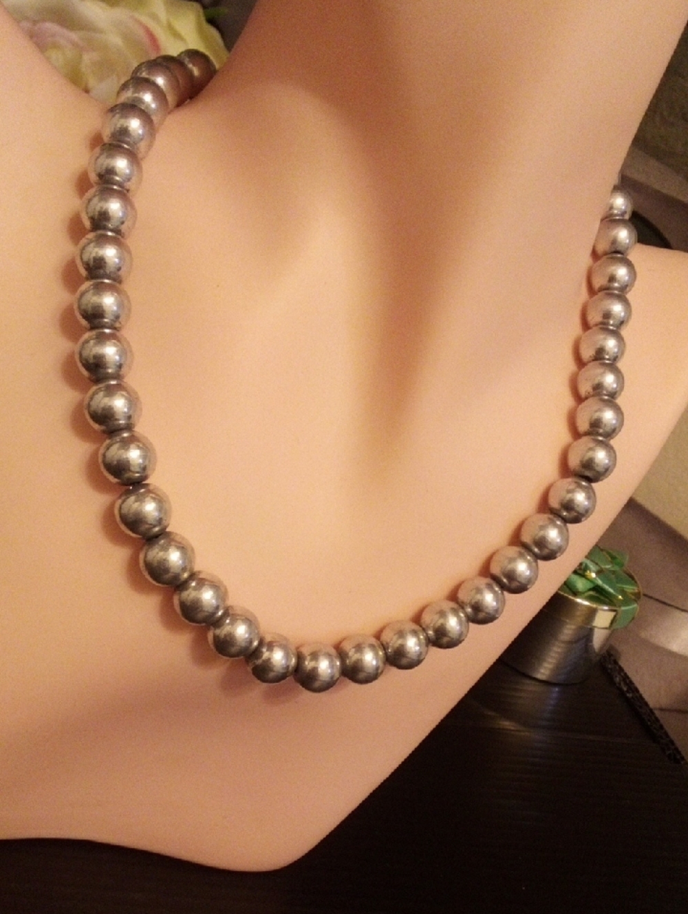 Polished Silver Bead Necklace - Women's Classic Strand